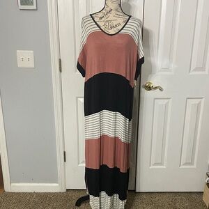 LuLaRoe Striped Maxi Dress - Black, White, Mauve